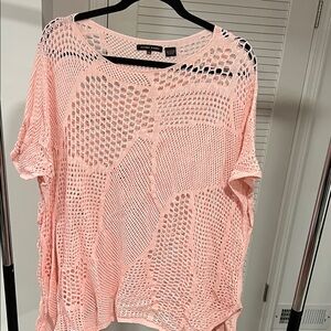 JEANNE PIERRE Light Pink Open-Weave Cotton Top